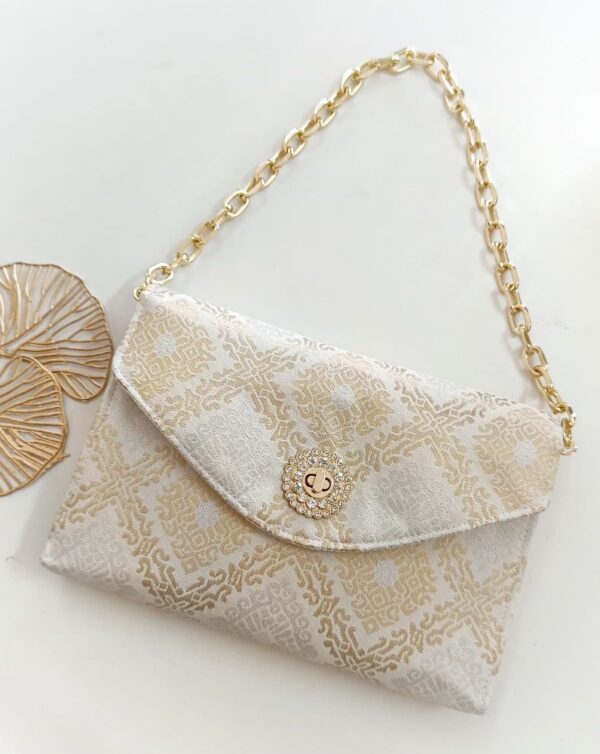 Cream Gold Songket Clutch